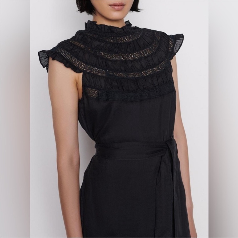 Frame Lace Inset Ruffle Mini Dress Noir - Picture 2 of 8